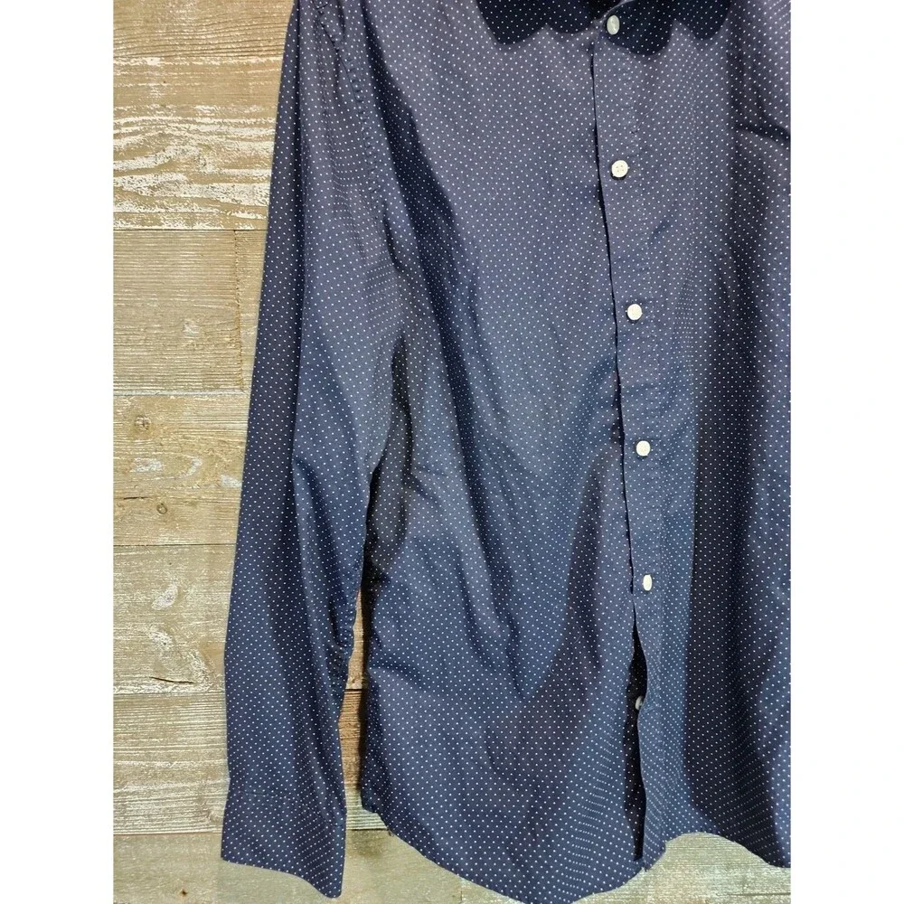 H&M Slim Fit Easy Iron Blue/White Polka Dot Dress Shirt L 32/33
